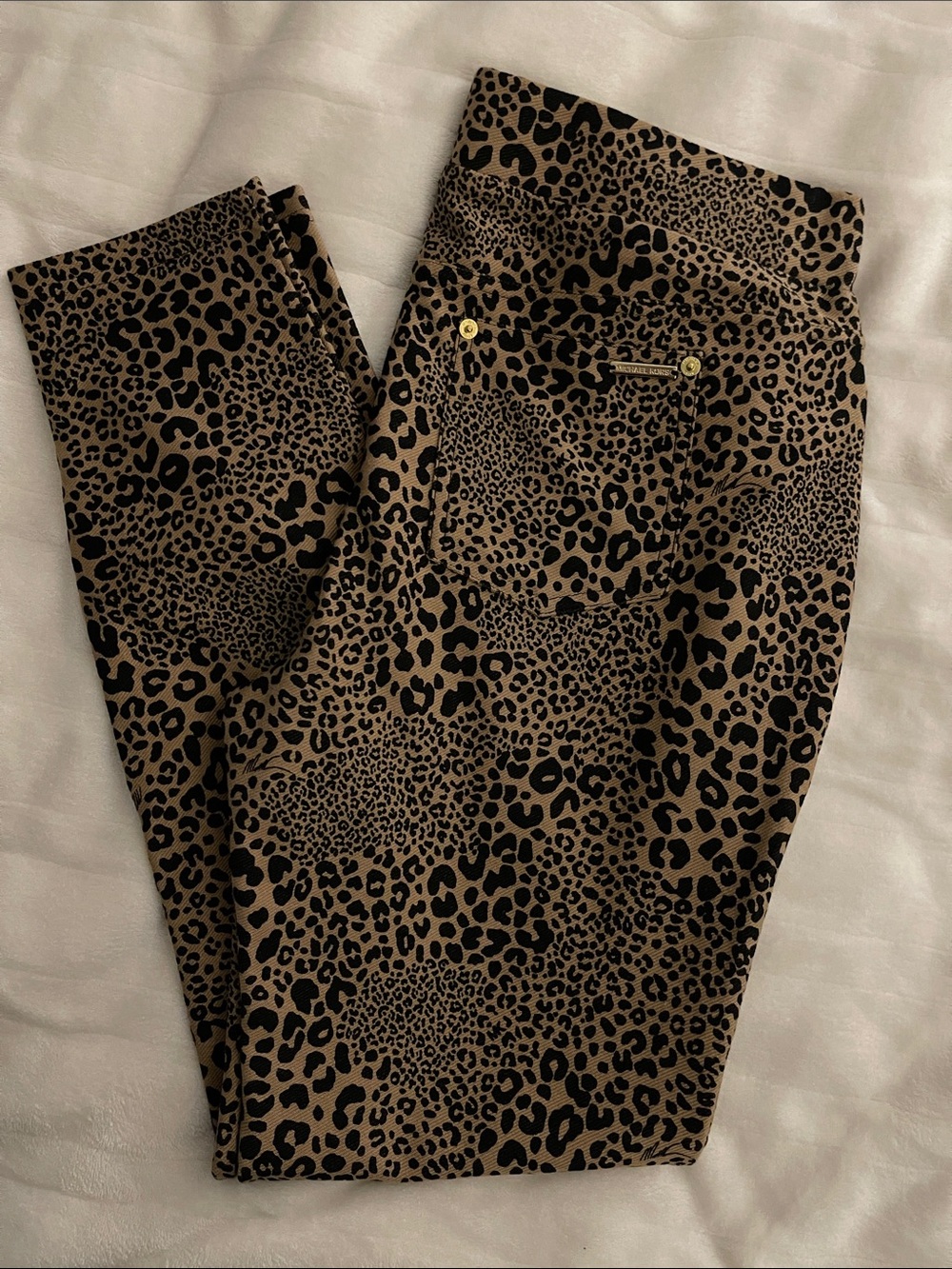 Michael Kors Black and Tan Leopard Print Slim Skinny Pants